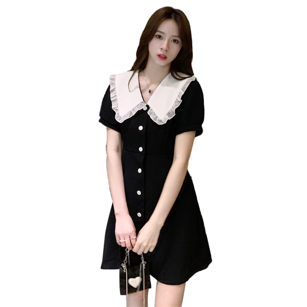 Cute Dress Slim Pure Color Short Sleeve Fashionable Comfortable Women Summer Dress for Shopping Party School Black L