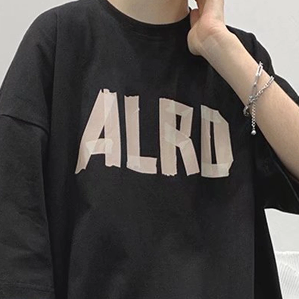 Men Loose T Shirt Front Letter Print Fashionable Soft Skin Friendly Breathable Crew Neck T Shirt Summer Tops for Daily Black 3XL