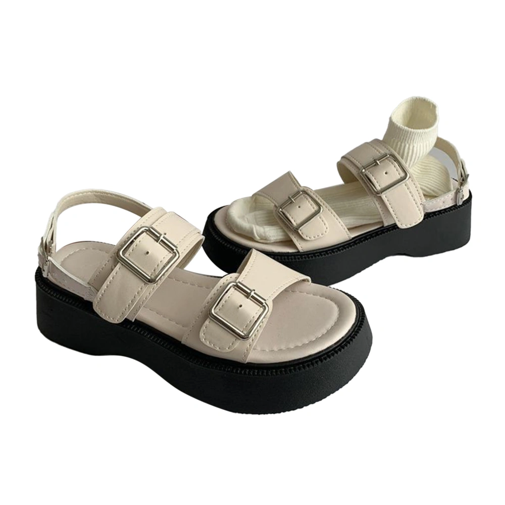 Women Platform Sandals Open Toe Ankle Strap Antislip Sole Summer Shoes for Home Beach School White 37