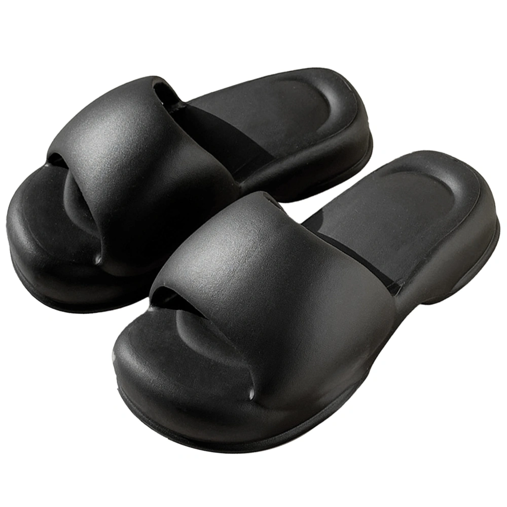 Women EVA Bathroom Slippers Indoor Outdoor Plain Color Soft Thick Sole Quick Drying Shower Sandals Slides Black 38/39