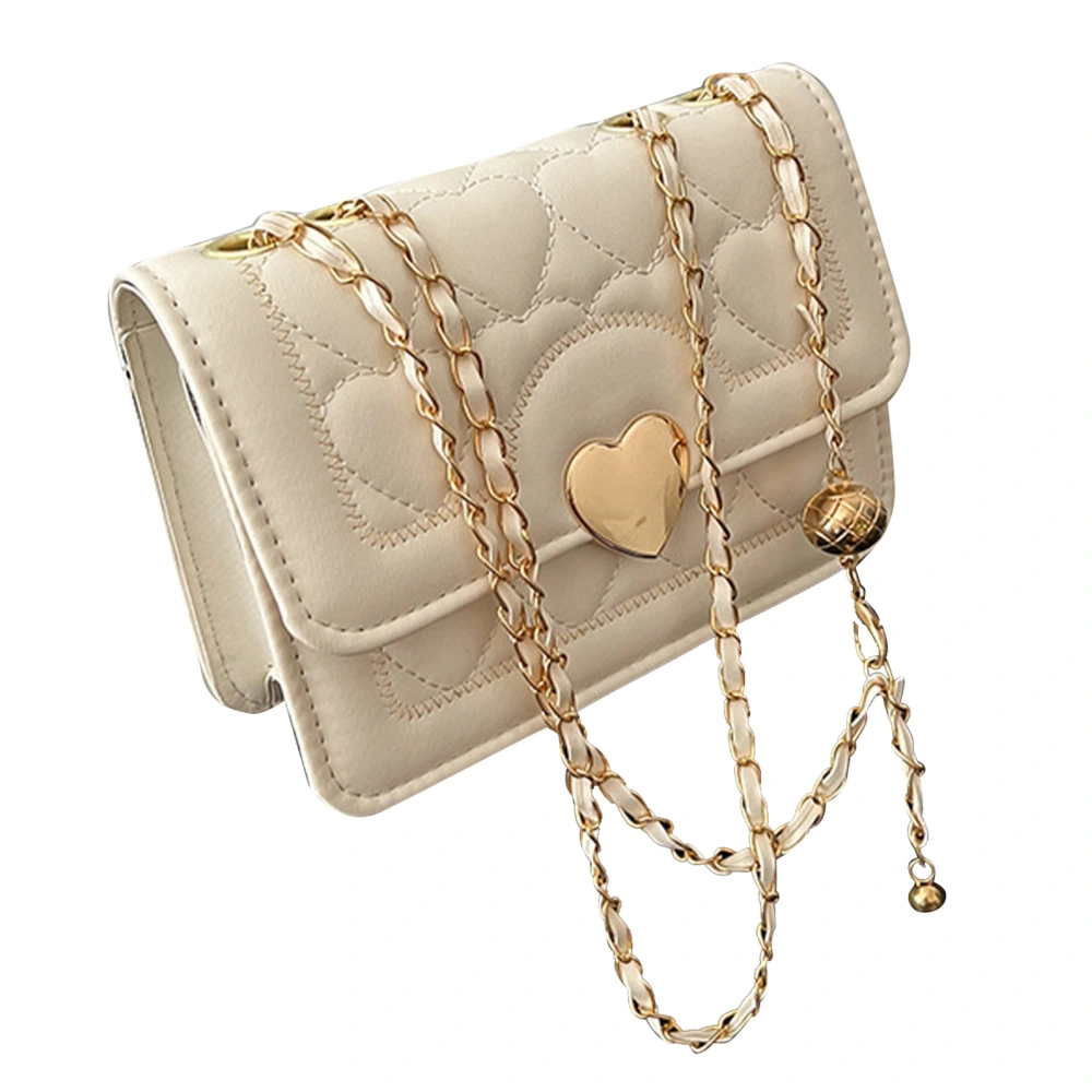 Women Chain Bag Fashionable Elegant Versatile Women Shoulder Bag with Love Heart Buckle for Summer White Free Size