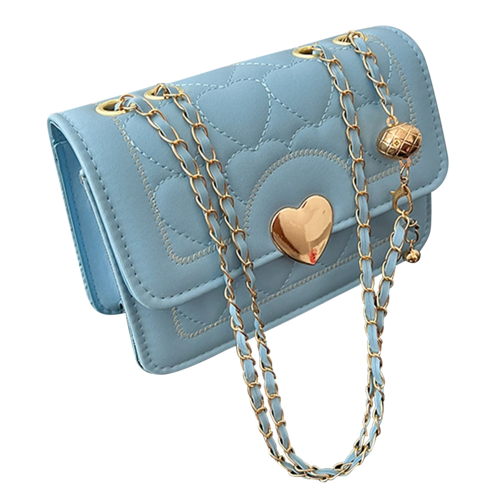 Women Chain Bag Fashionable Elegant Versatile Women Shoulder Bag with Love Heart Buckle for Summer Blue Free Size