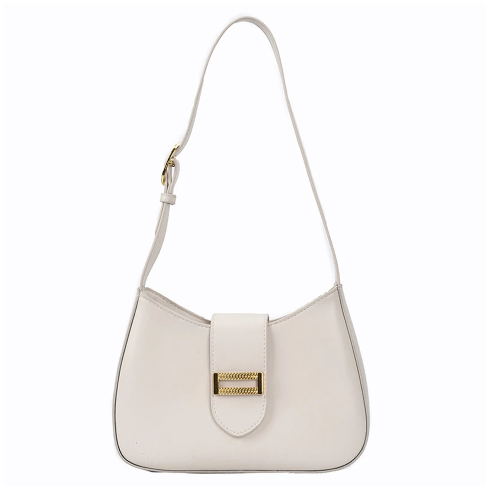 Woman Shoulder Bag PU Leather Lightweight Elegant Underarm Adjustable Shoulder Strap Handbag White Free Size