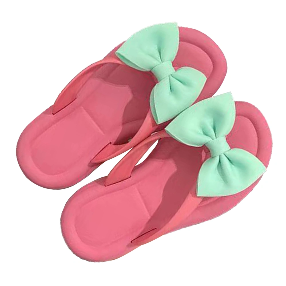 Flip Flop Sandals PVC Anti Slip Comfortable Lightweight Thick Sole Casual Bow Flat Slippers for Women Rose Red 38/39