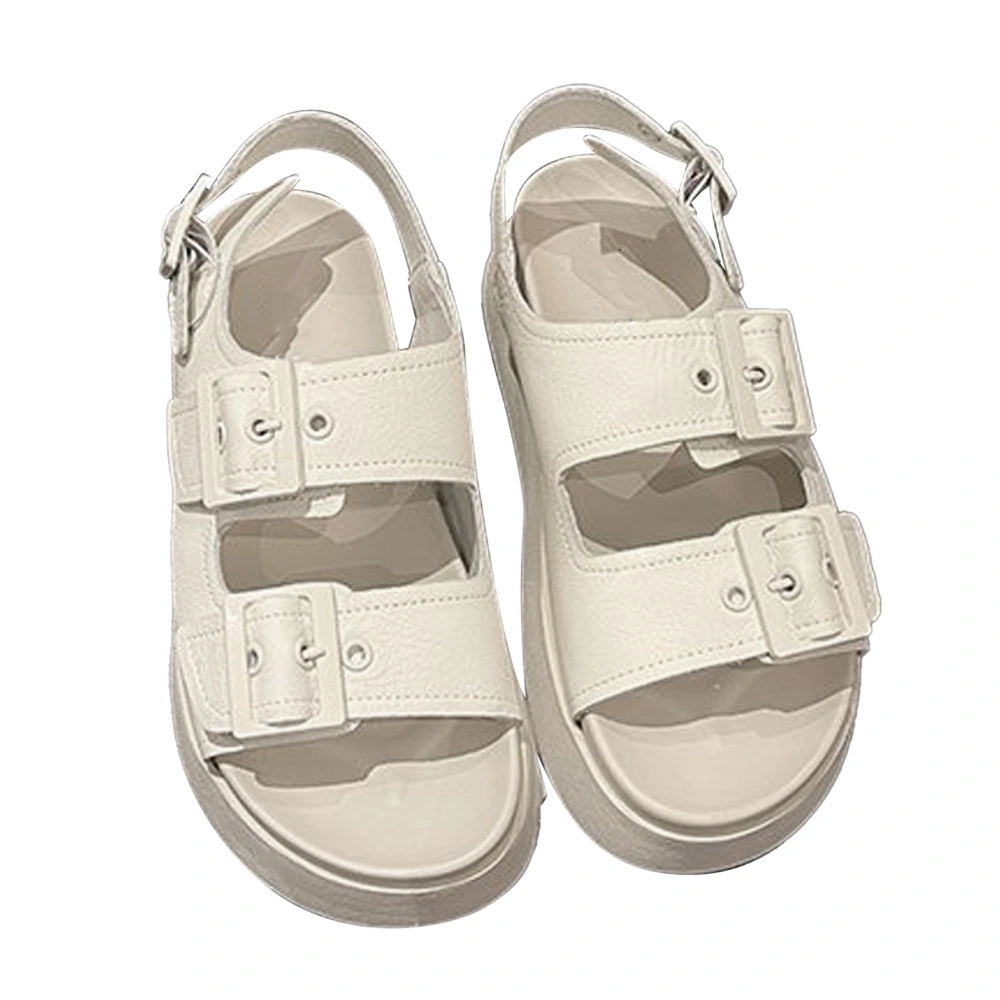 Women Summer Thick Sole Sandals Double Buckle Adjustable Sandals Casual Summer Shoes Beige 37