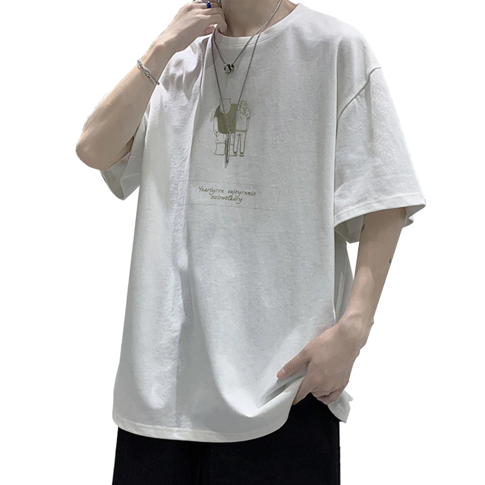 Man Short Sleeve Crewneck T Shirt Loose Fit Solid Color Tops Man Basic Summer Round Neck Shirt White XL