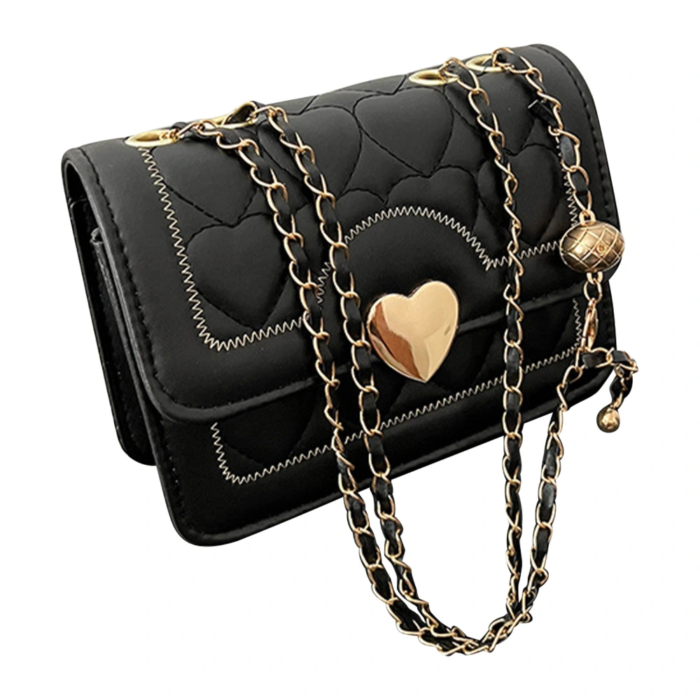 Women Chain Bag Fashionable Elegant Versatile Women Shoulder Bag with Love Heart Buckle for Summer Black Free Size