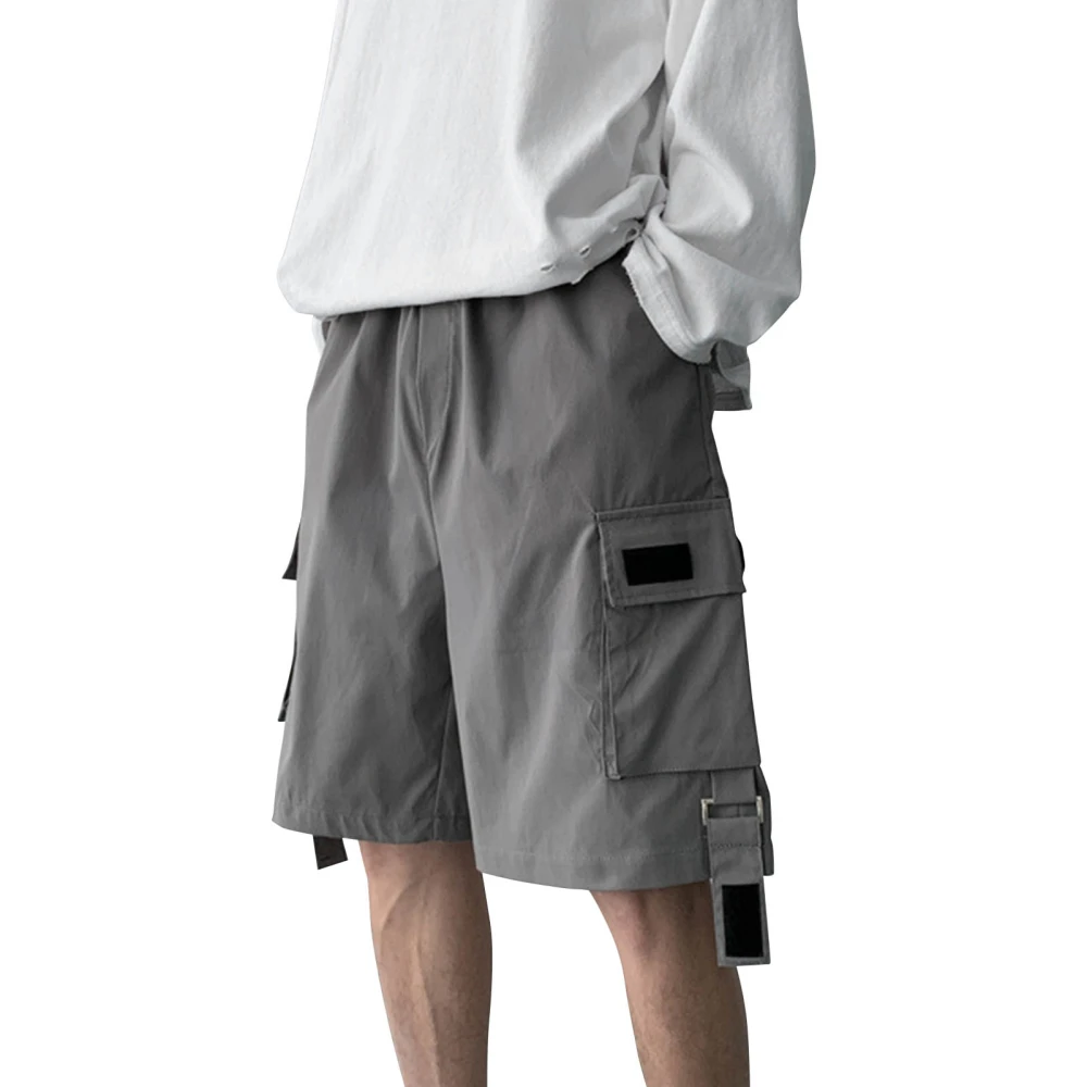 Men Straight Leg Shorts Side Pocket Simple Style Male Wide Leg Shorts for Summer Gentlemen Grey L