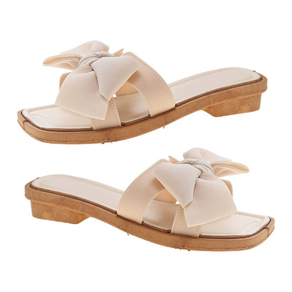 Women Slide Slippers Summer Fashion Casual Flat Open Toe Women Bow Tie Sandals for Outdoor Beach Daily Travel White 38 39