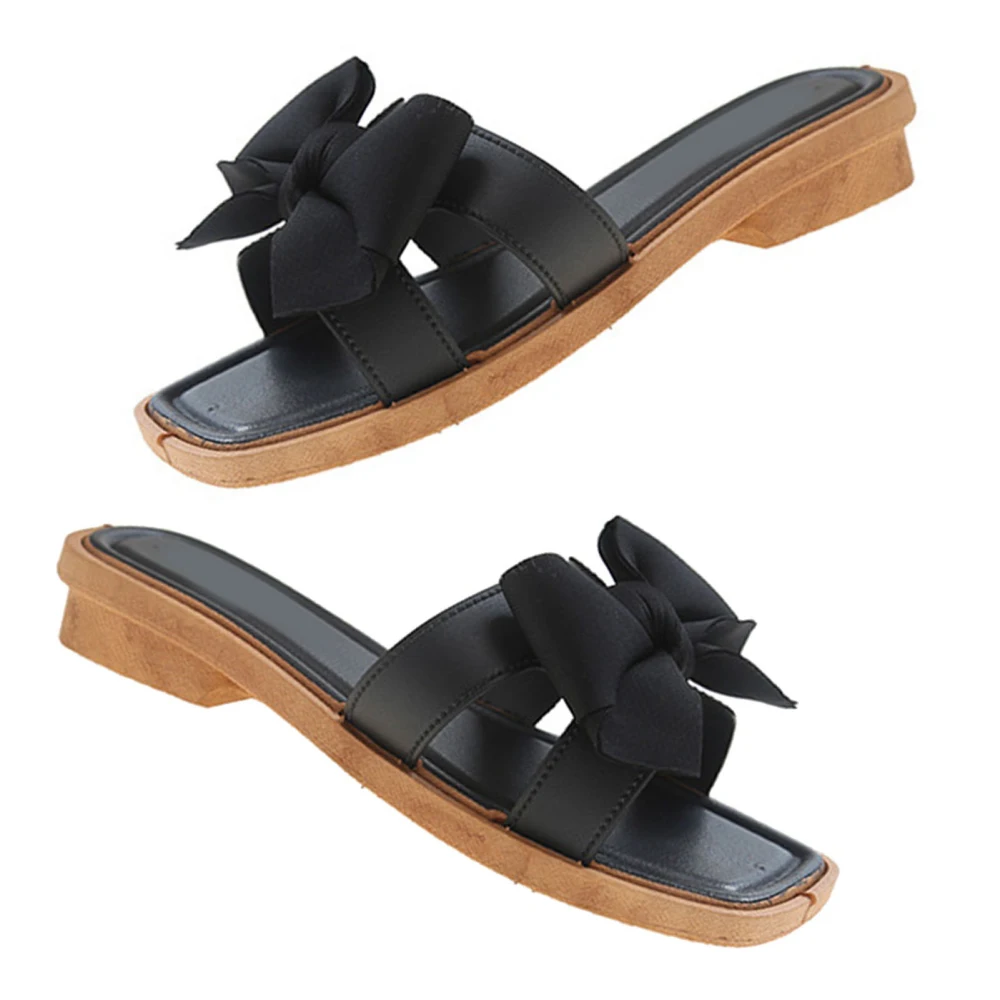 Women Slide Slippers Summer Fashion Casual Flat Open Toe Women Bow Tie Sandals for Outdoor Beach Daily Travel Black 38 39