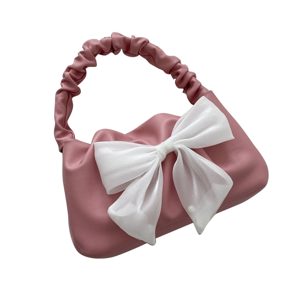 Underarm Bag Bow Decoration Large Capacity PU Cute Elegant Shoulder Bag for Date Party Holiday Pink Free Size