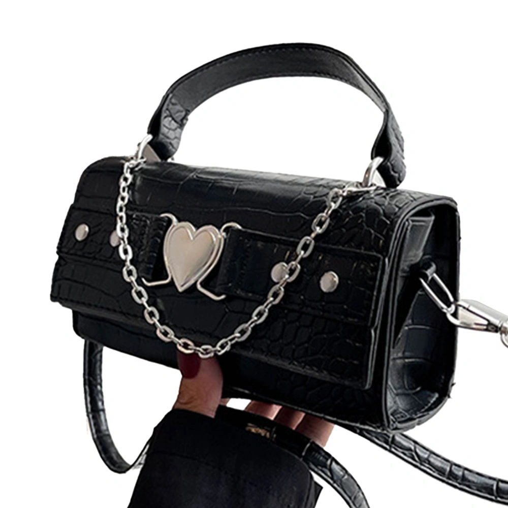 Lady Shoulder Bag Magnet Buckle Simple Trendy Chain PU Messenger Handbag for Dating Shopping Black Free Size