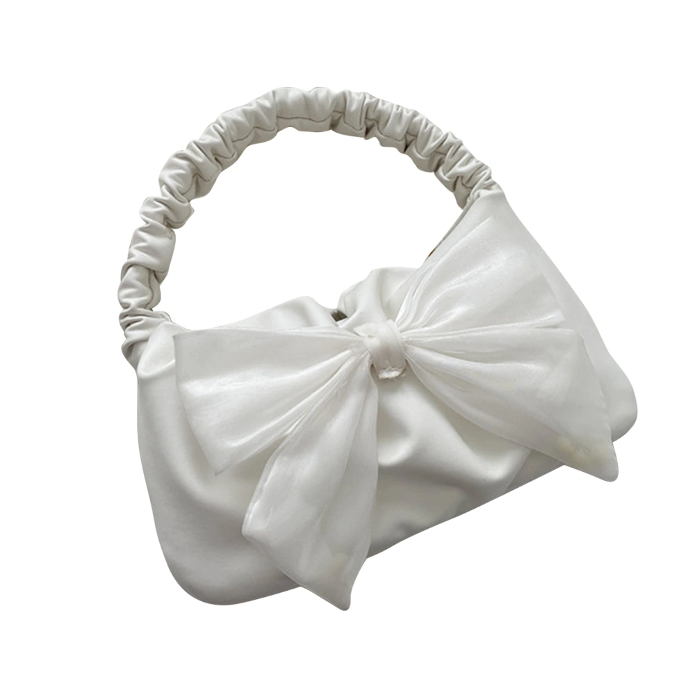 Underarm Bag Bow Decoration Large Capacity PU Cute Elegant Shoulder Bag for Date Party Holiday White Free Size