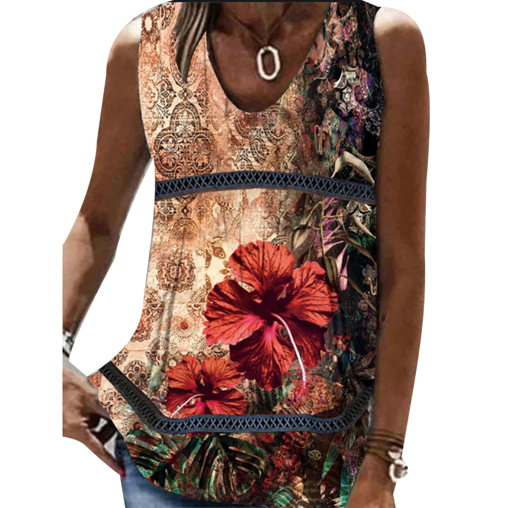 V Neck Sleeveless Top Loose Fit Printed Patchwork Summer Fashional Soft Women Casual Tank Top for Daily Party Vacation Flower Color XXL