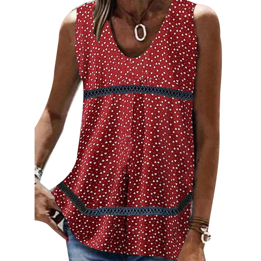 V Neck Sleeveless Top Loose Fit Printed Patchwork Summer Fashional Soft Women Casual Tank Top for Daily Party Vacation Red XL