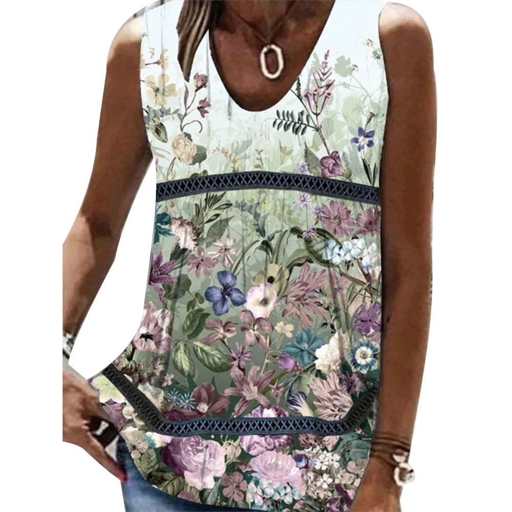 V Neck Sleeveless Top Loose Fit Printed Patchwork Summer Fashional Soft Women Casual Tank Top for Daily Party Vacation Light Green L