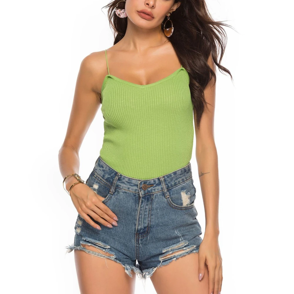 Women Spaghetti Strap Tank Tops Fashionable Slim Fit Pure Color Women Summer Sleeveless Tank Tops Grass Green M