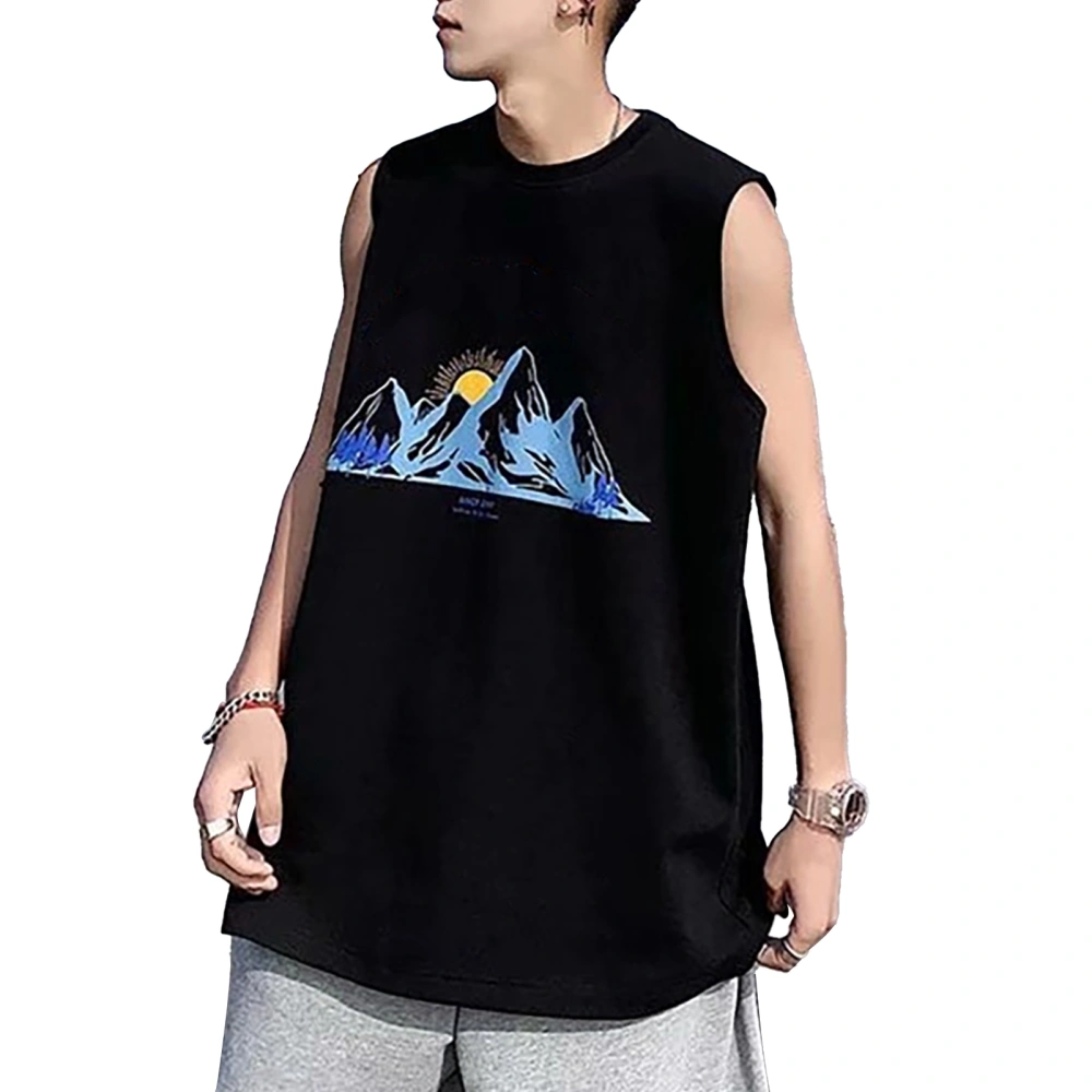 Men Sleeveless T Shirt Casual Unique Pattern Exquisite Cutting Comfortable Breathable for Gym Beach Black L