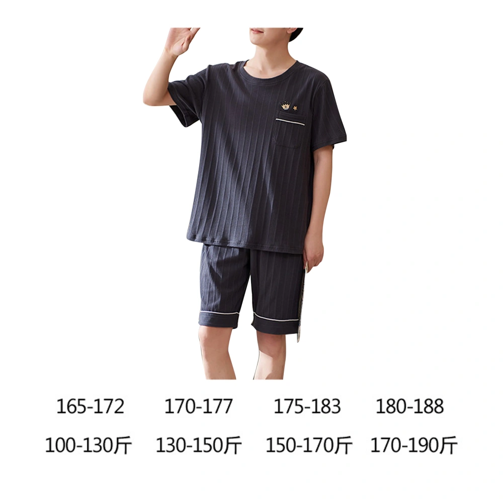 Men Summer Pajamas Set Cotton Casual Comfortable Breathable Short Sleeve Sleepwear for Home Black B5562 XL (170‑177cm/143‑165lb)