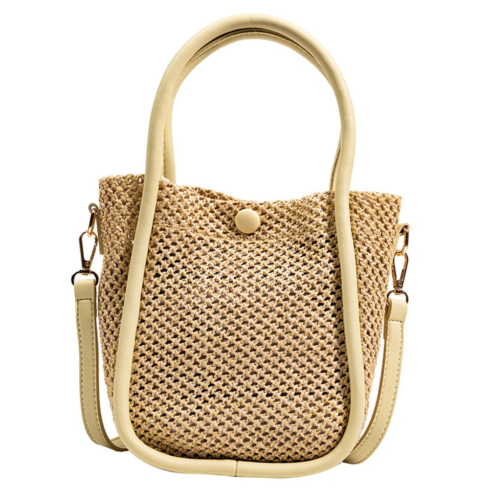 Woman Straw Woven Shoulder Bag Lightweight Wrist Shoulder Tote Bag Beach Bag for Outdoor Yellow Free Size