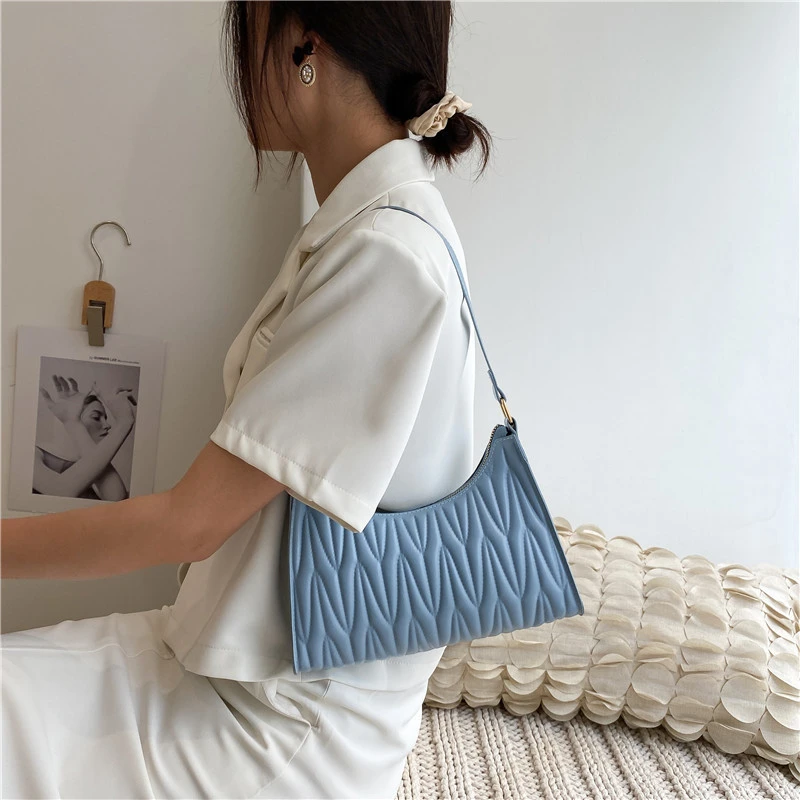 Underarm Bag Small Shoulder Purse Wear Resistant PU Fashion Vintage Ringer for Summer Blue Free Size