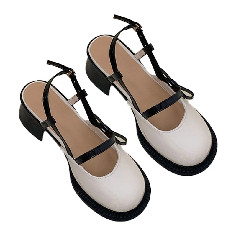 Round Toe Sandal Vintage Elegant PU Leather Adjustable Strap Low Heel Sandal for Women Lady Summer Beige 38