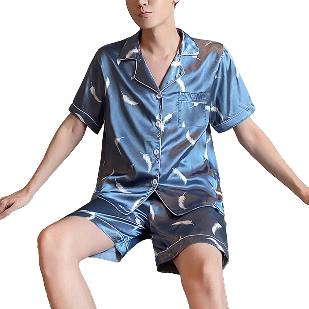 Men Short Pajamas Set Cute Pattern Colorfast Breathable Comfortable Exquisite Details Casual Short Sleep Suit for Home Type2 2XL 65‑72.5kg