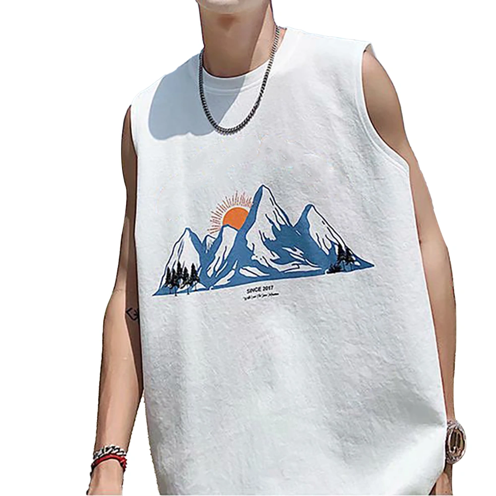 Men Sleeveless T Shirt Casual Unique Pattern Exquisite Cutting Comfortable Breathable for Gym Beach White L