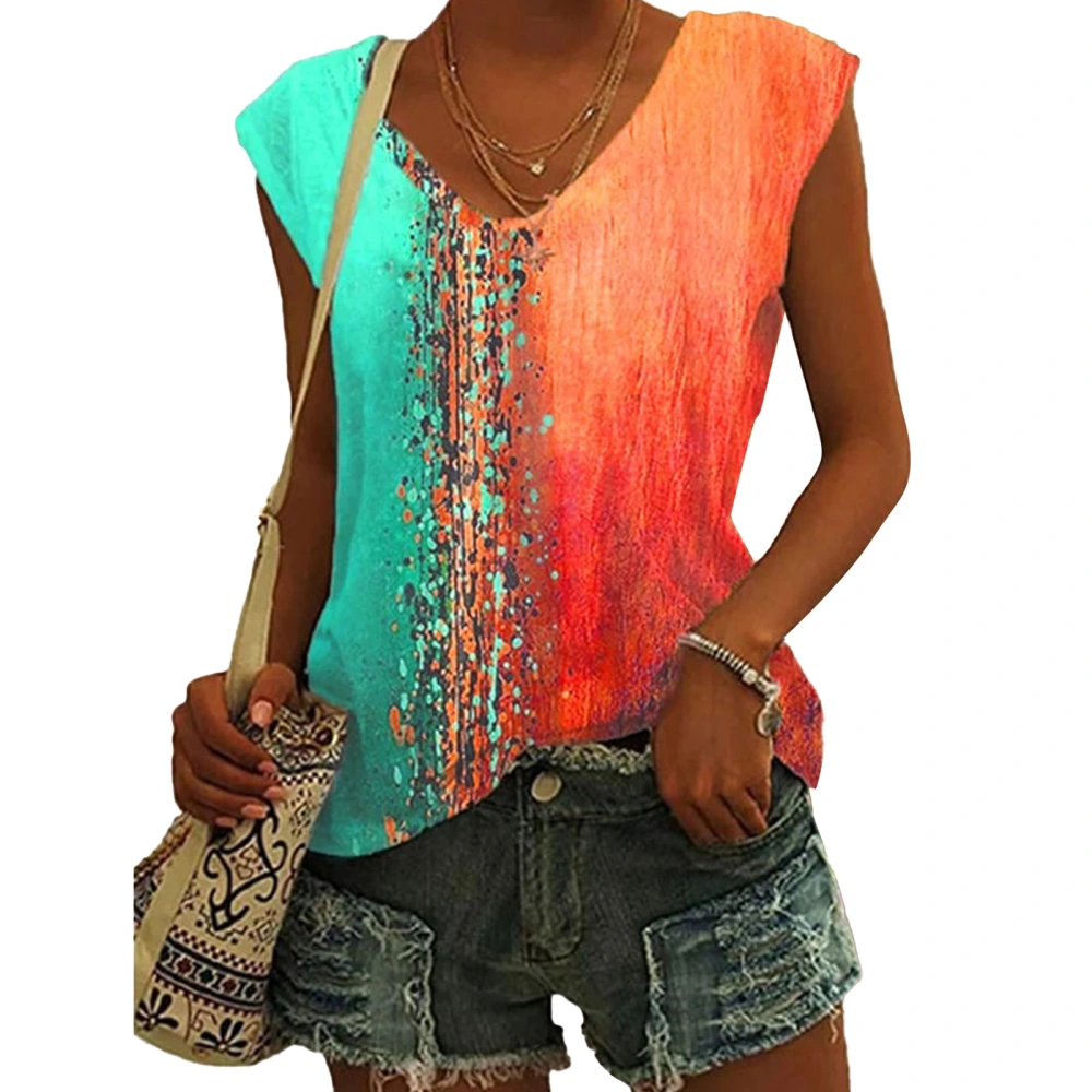 Women Summer T Shirt Loose Casual Multi Color V Neck Sleeveless Gradient Top for Women Girls Aquamarine S