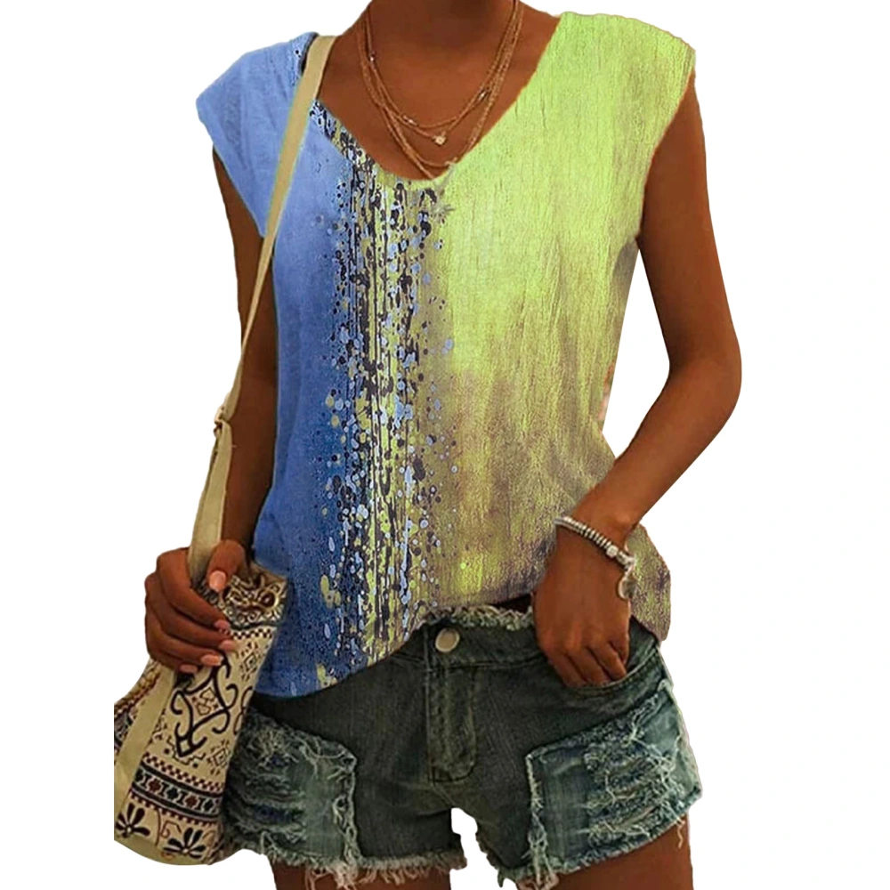 Women Summer T Shirt Loose Casual Multi Color V Neck Sleeveless Gradient Top for Women Girls Light Blue XL