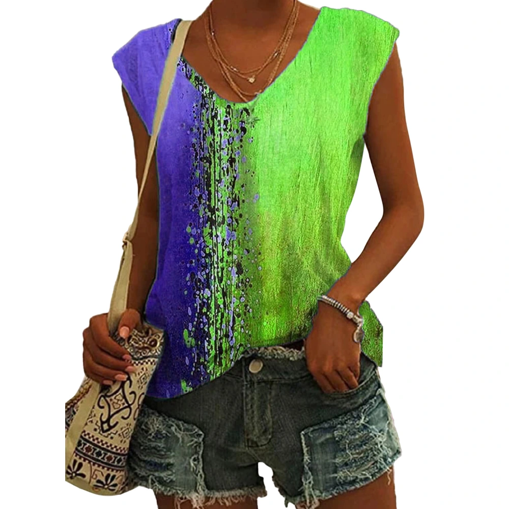 Women Summer T Shirt Loose Casual Multi Color V Neck Sleeveless Gradient Top for Women Girls Green XXL