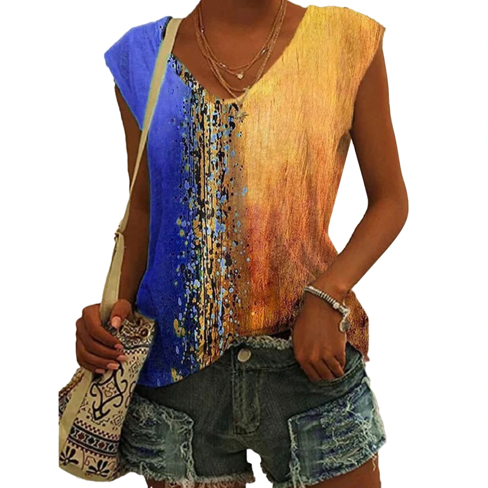 Women Summer T Shirt Loose Casual Multi Color V Neck Sleeveless Gradient Top for Women Girls Purple Blue S