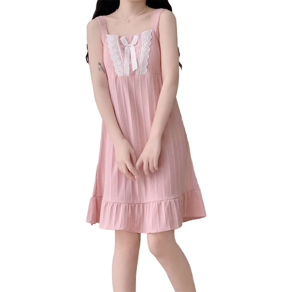 Sleeveless Nightgown with Soft Chest Pad Ruffle Hem Cute Suspender Nightdress for Home Travel Cameo Brown M