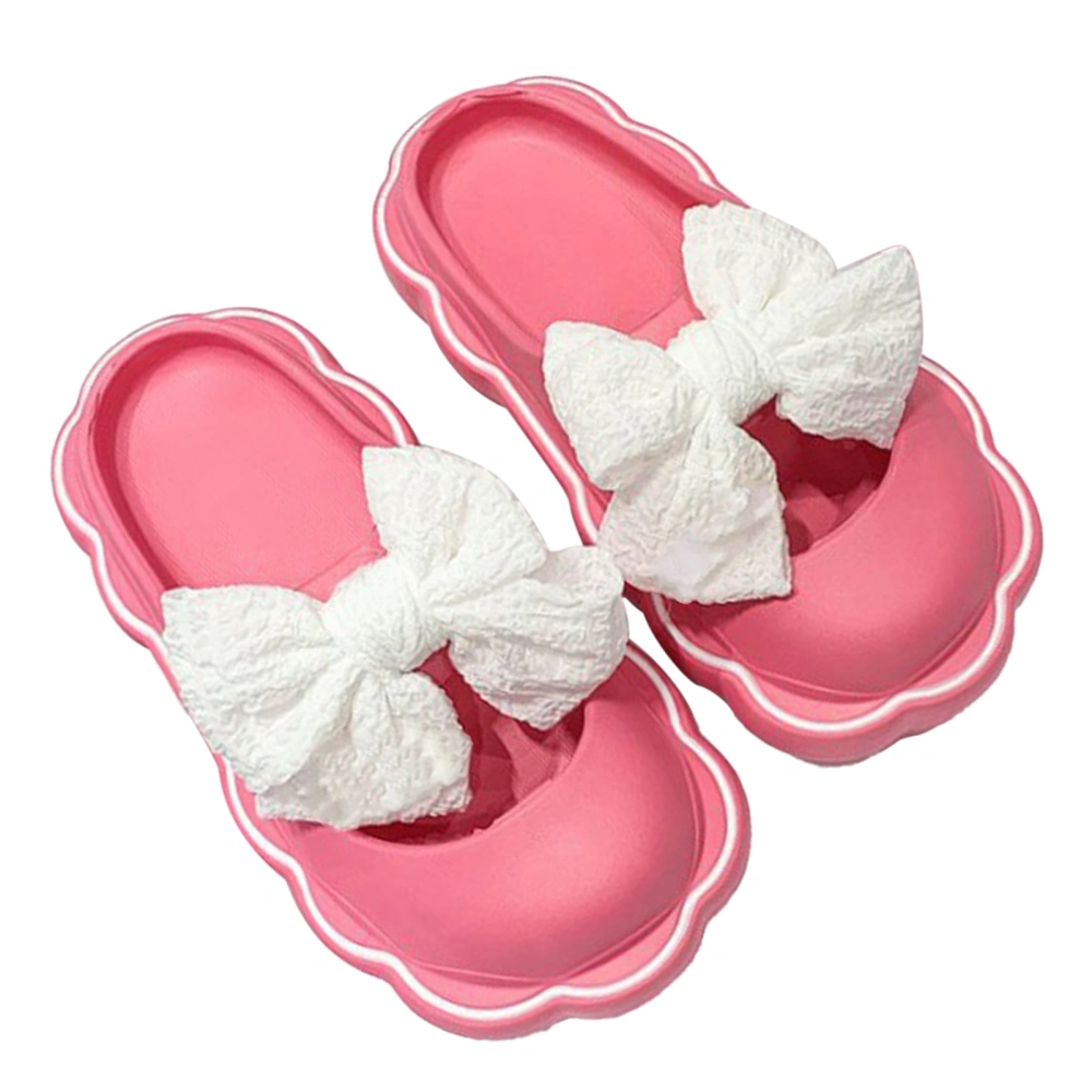 Women Bow Slippers Slip Resistant Soft Sole Lightweight Comfortable Exquisite Half Wrapped Slippers for Beach Rose Red 36-37