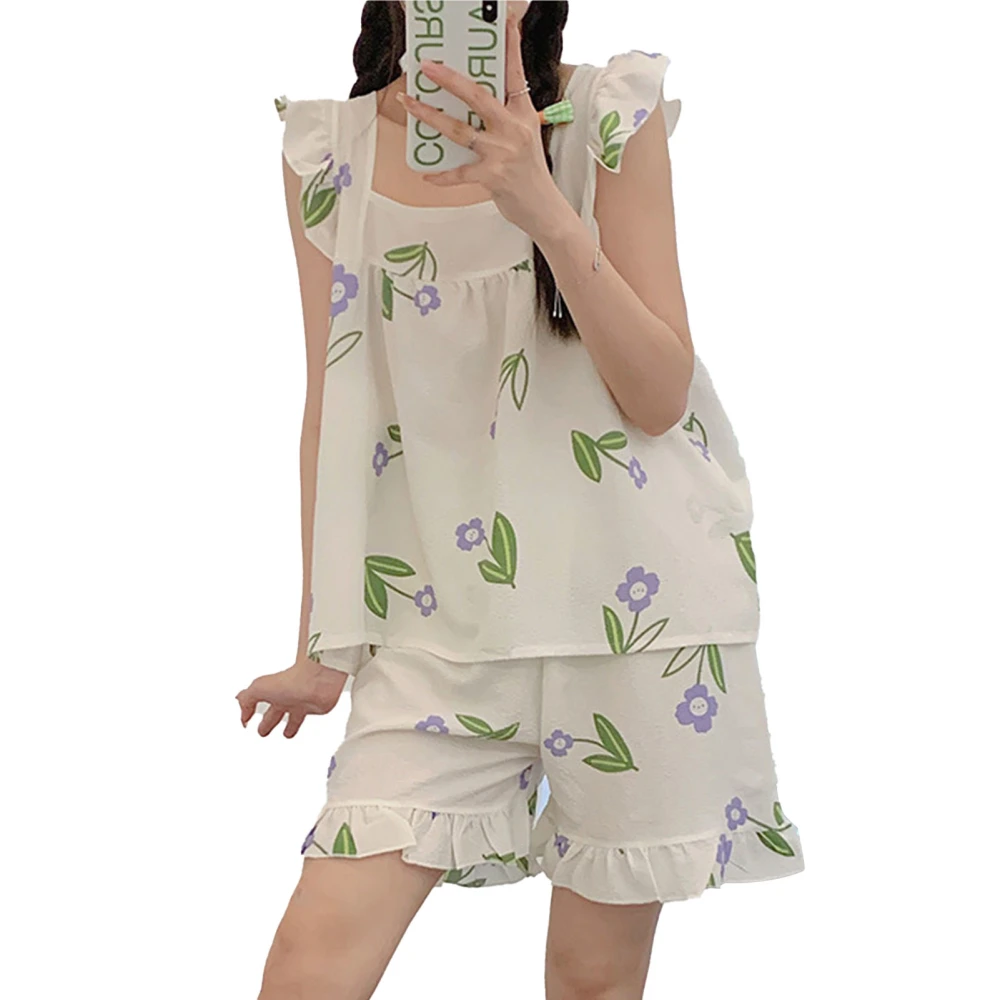 Women Short Pajamas Set Female Summer Cotton Tank Top Shorts Cute Printing Loungewear 841‑13 XL