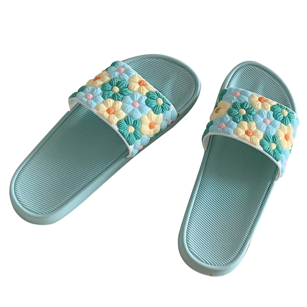 1 Pair Women Sandals Floral Print Comfortable Skin Friendly Breathable Outdoor Soft Slippers for Home Green 38-39 (for 37-38 Feet)