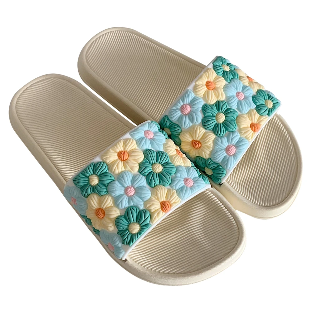 1 Pair Women Sandals Floral Print Comfortable Skin Friendly Breathable Outdoor Soft Slippers for Home Beige 36-37 (for 35-36 Feet)