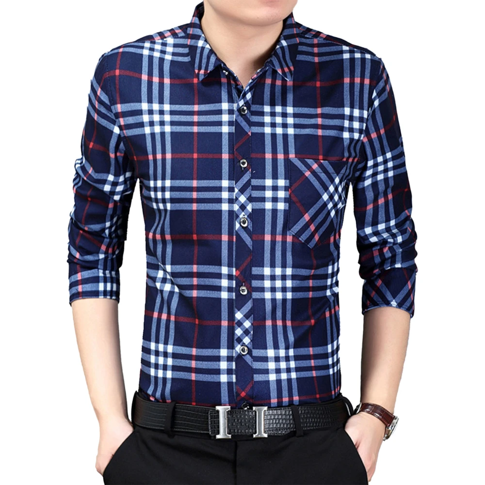 Men Long Sleeve Plaid Shirt Regular Fit Casual Comfortable Top for Home Shopping Dating Office Work Red M