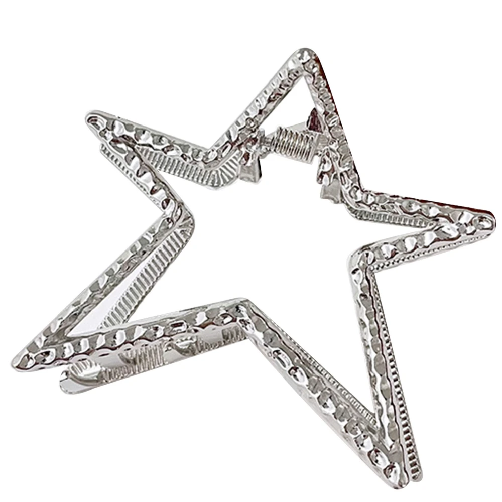 Star Shape Hair Clip Alloy Hollow Glittering Fashionable Small Hair Clip Claw for Dating Party Silver