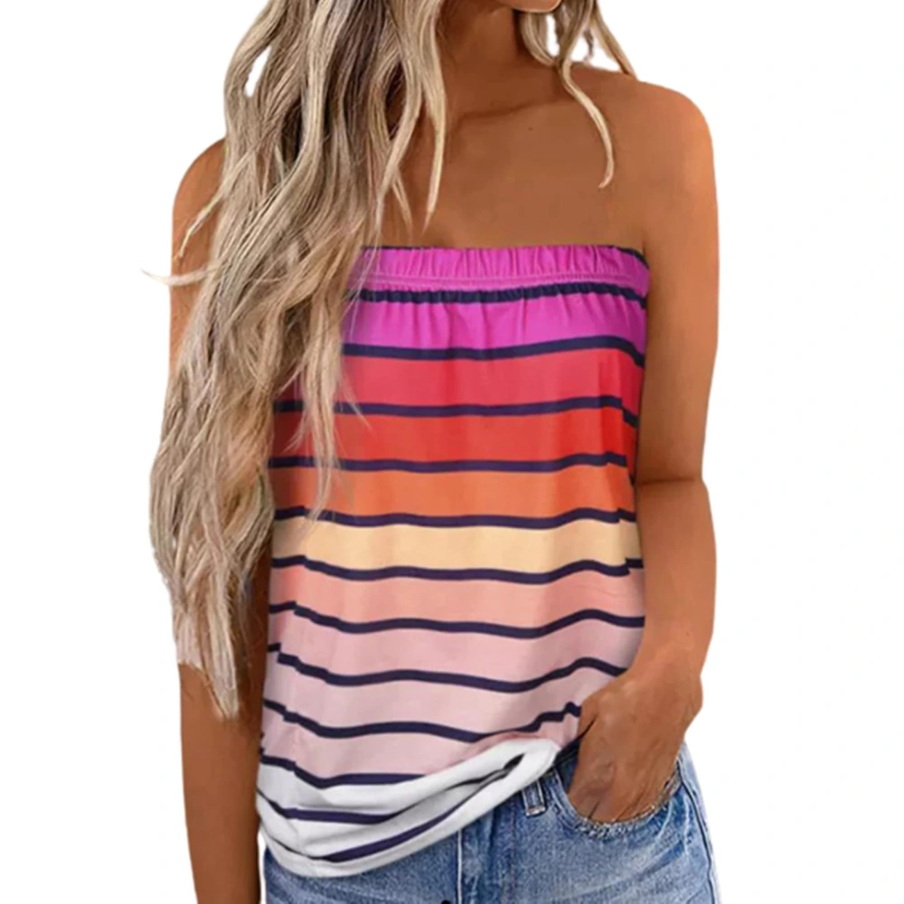 Women Tube Top Fashionable Casual Off Shoulder Sleeveless Strapless Tank Top Shirt Blouse for Beach Party Multicolor Stripe M