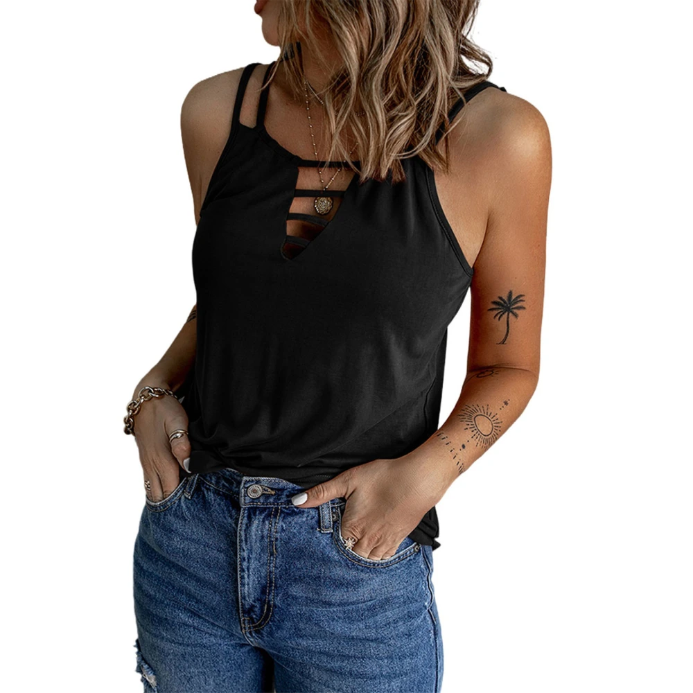 Women Tank Top Sleeveless Shirt Loose Fit Pure Color Comfortable for Dating Travel Black S