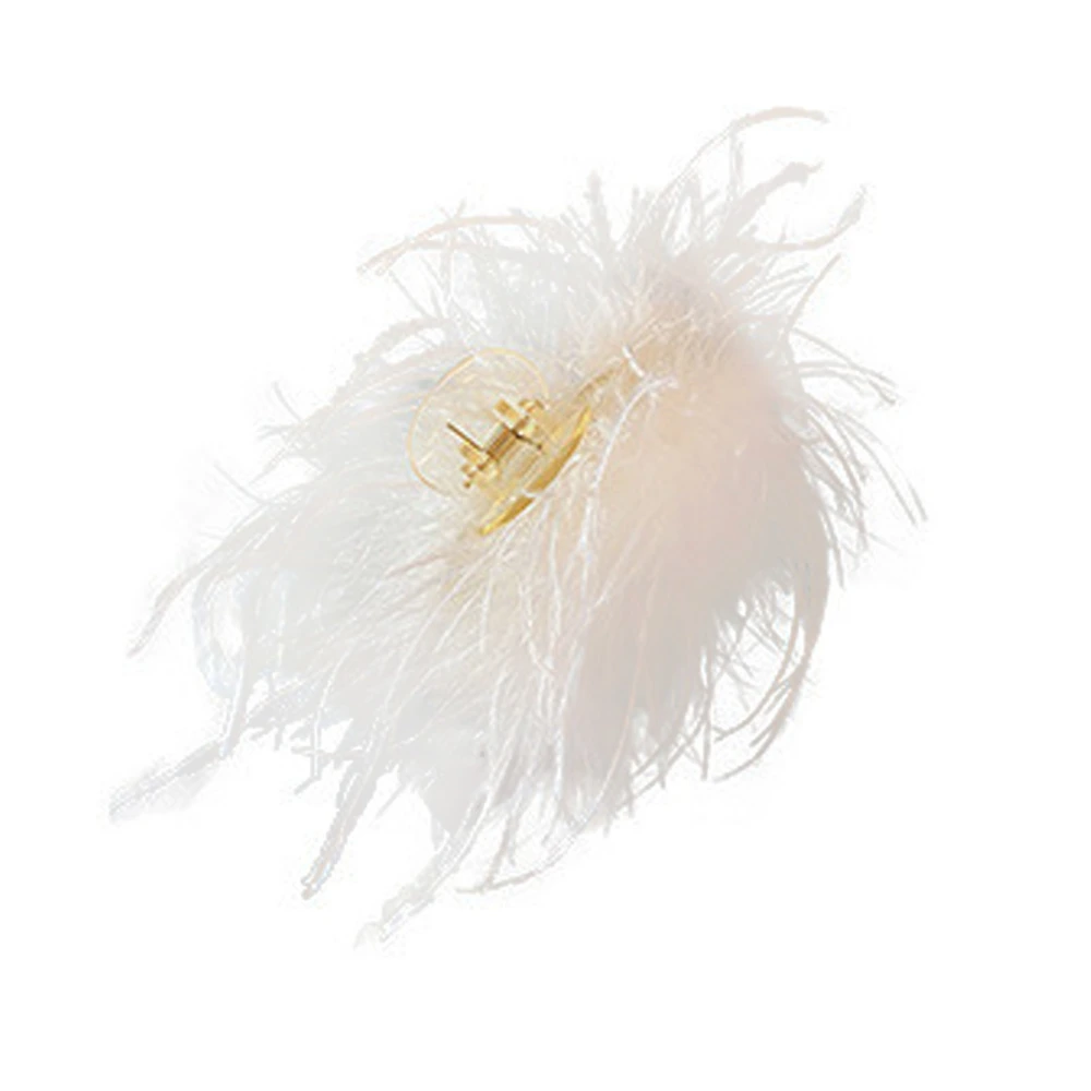 Feather Hair Claw Clip Fluffy Large Prevent Slip Hair Clamp Elegant Clutcher for Long Thick Hair White