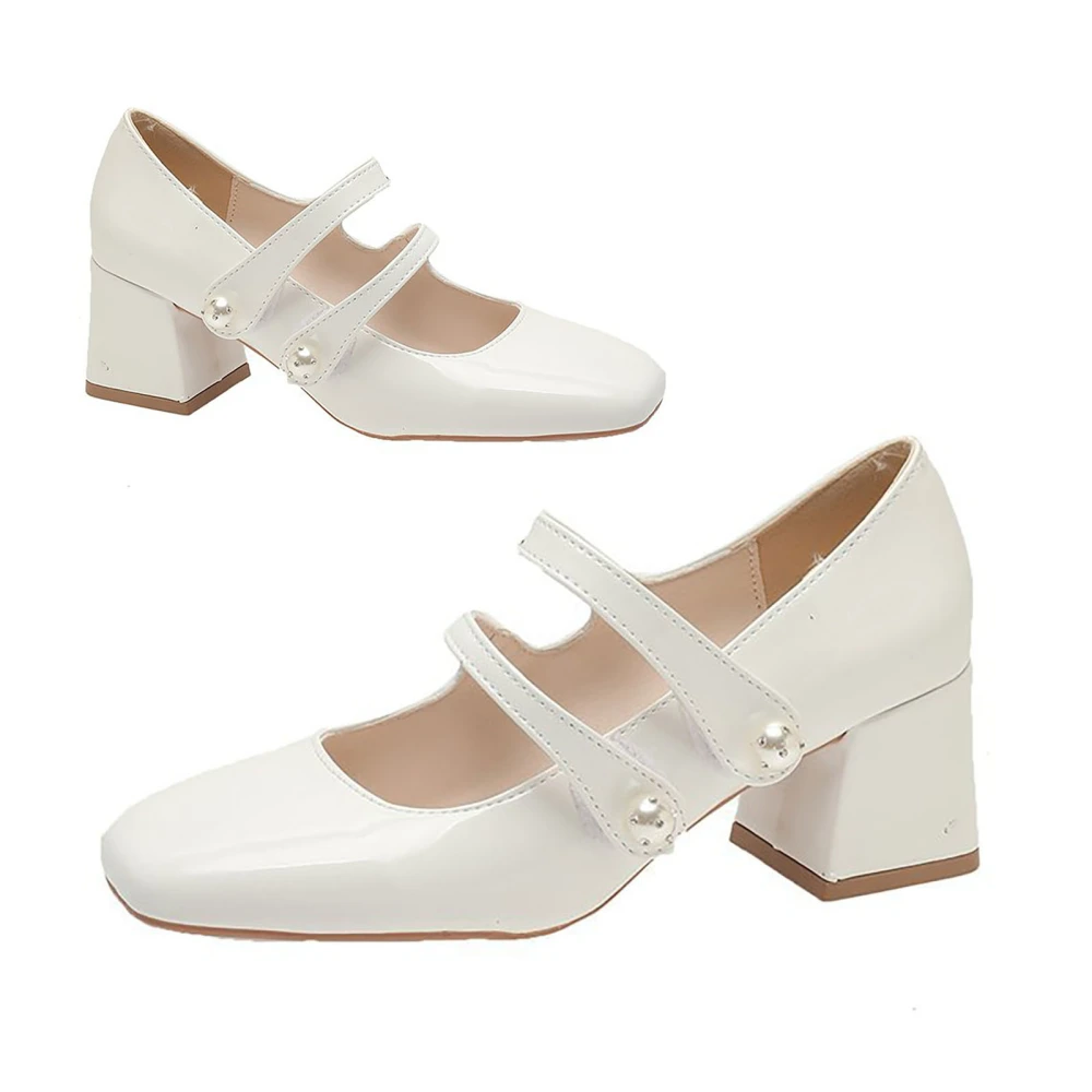 Women Heel Shoes Vintage Rubber Sole Sweet Soft Lining Medium Heel Shoes for Lady Girl Dating White 37