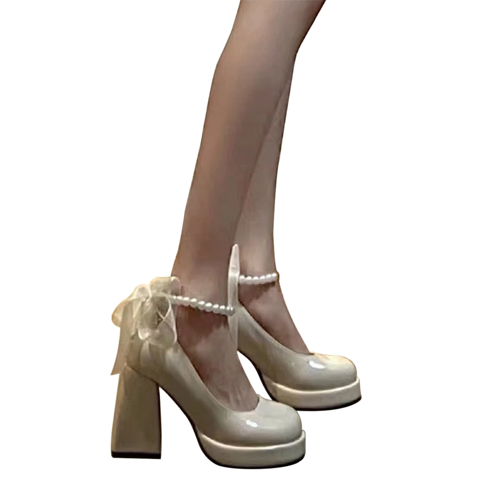 Women High Heeled Shoes Fashionable Elegant Non Slip High Heel Shoes for Performance Beige 36