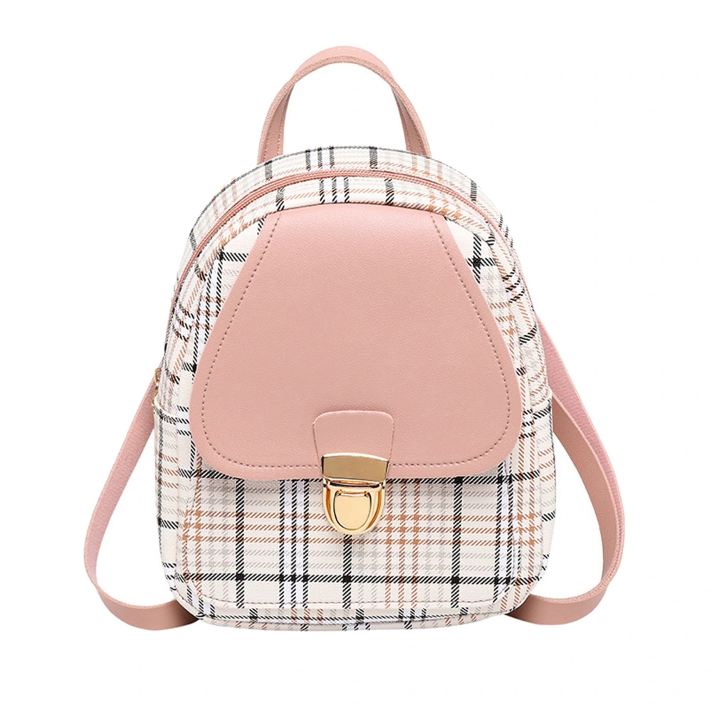 Women Small Backpack Cute Plaid Pattern Metal Buckle Mini Bag Travel Backpack for Girls Pink 19in