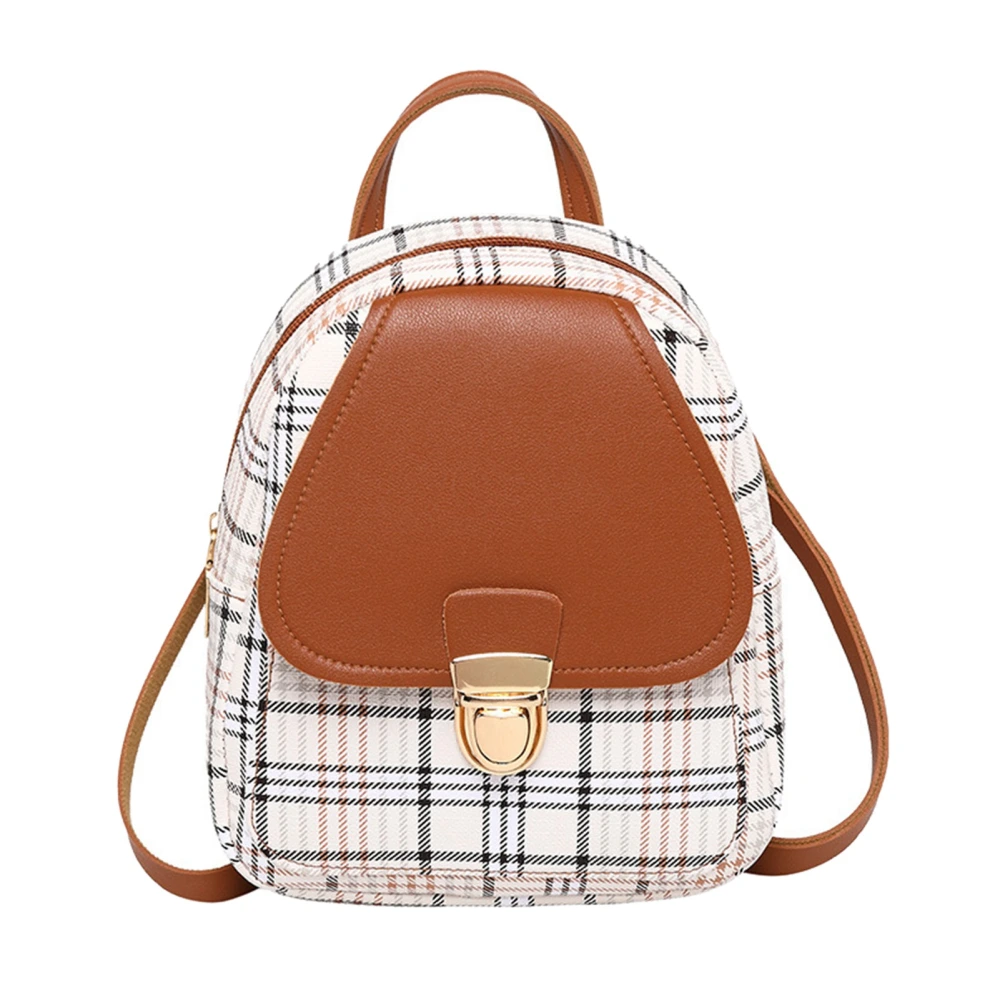 Women Small Backpack Cute Plaid Pattern Metal Buckle Mini Bag Travel Backpack for Girls Brown 19in