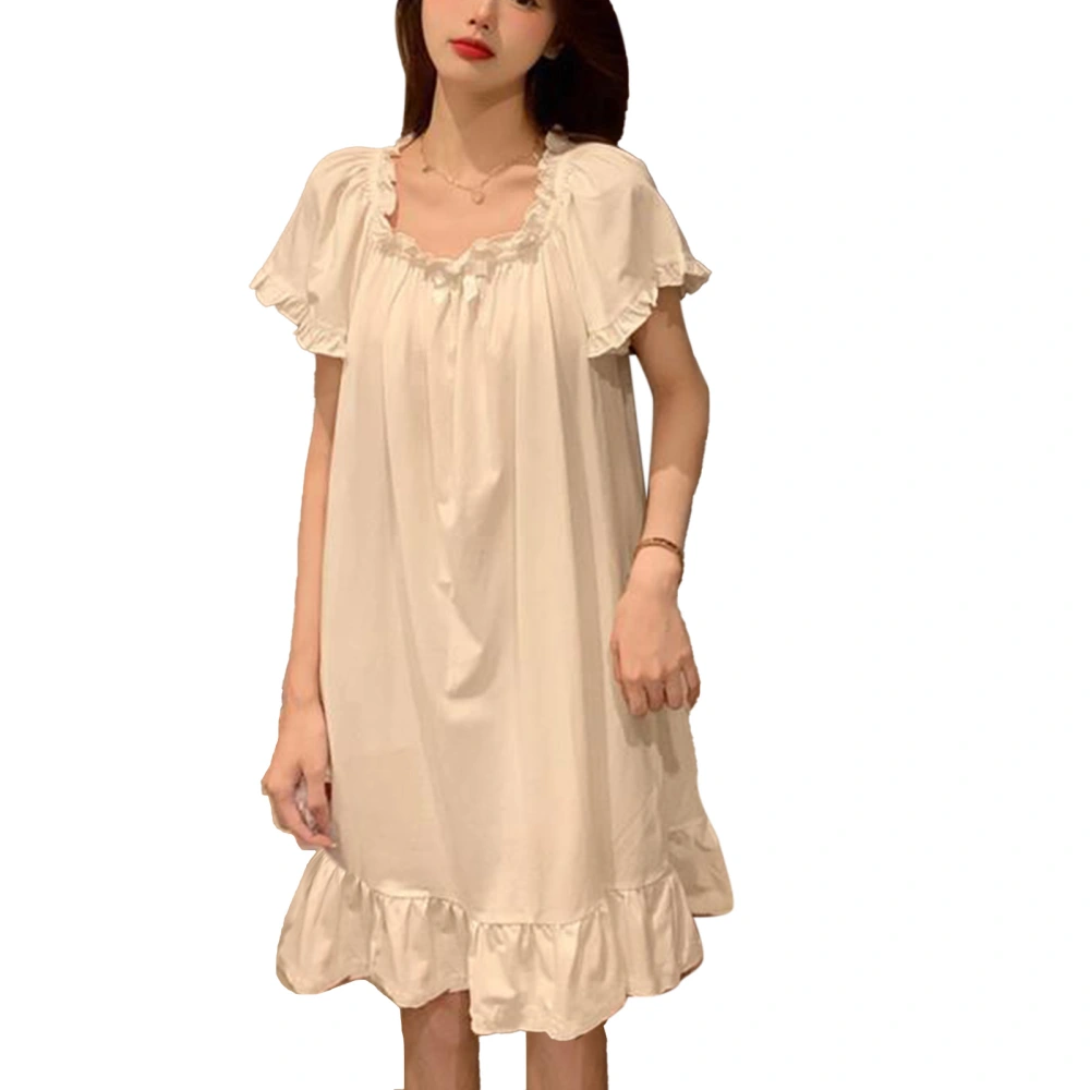 Women Nightdress Milk Fiber Pure Color Loose Comfortable Cute Night Dress for Home Short Sleeved Dress L