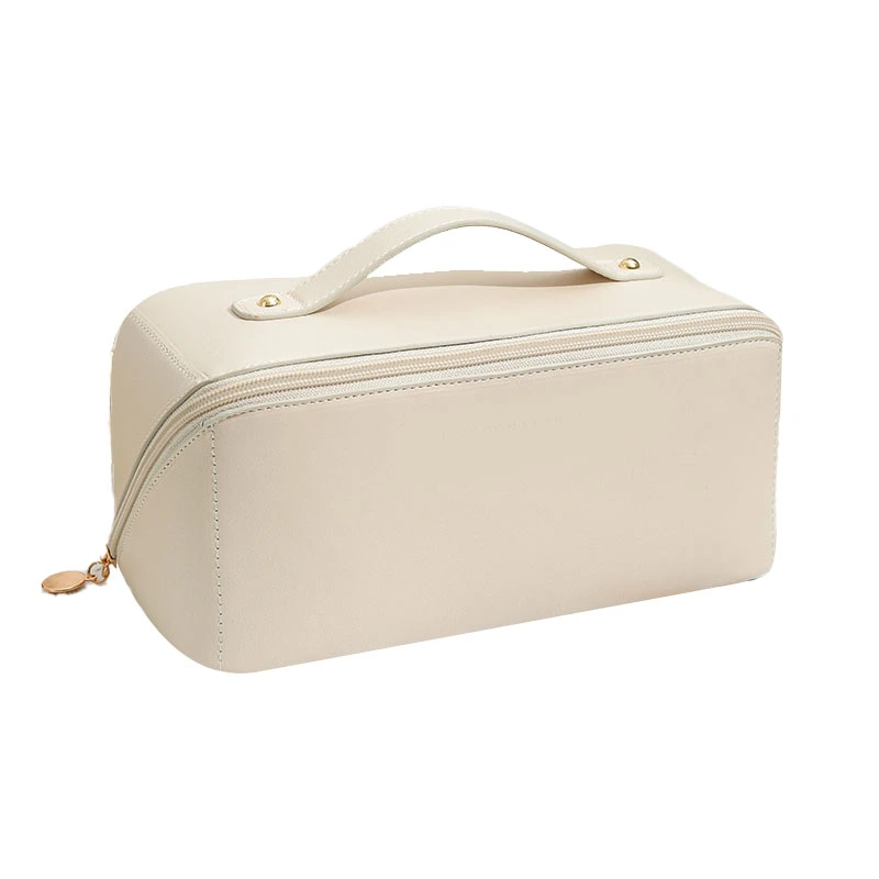 Cosmetic Bag PU Large Capacity Portable Multifunctional Make Up Pouch for Women Girls Milk Apricot White Free Size