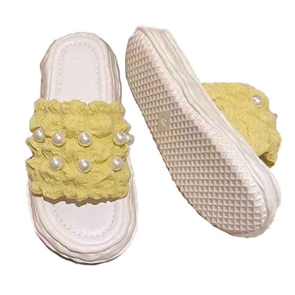 Women Slippers Pearl Style Soft Thick Sole Anti Slip PVC Bright Colors Women Sandals Home Bathroom Outdoor Yellow EU Size 38 to 39