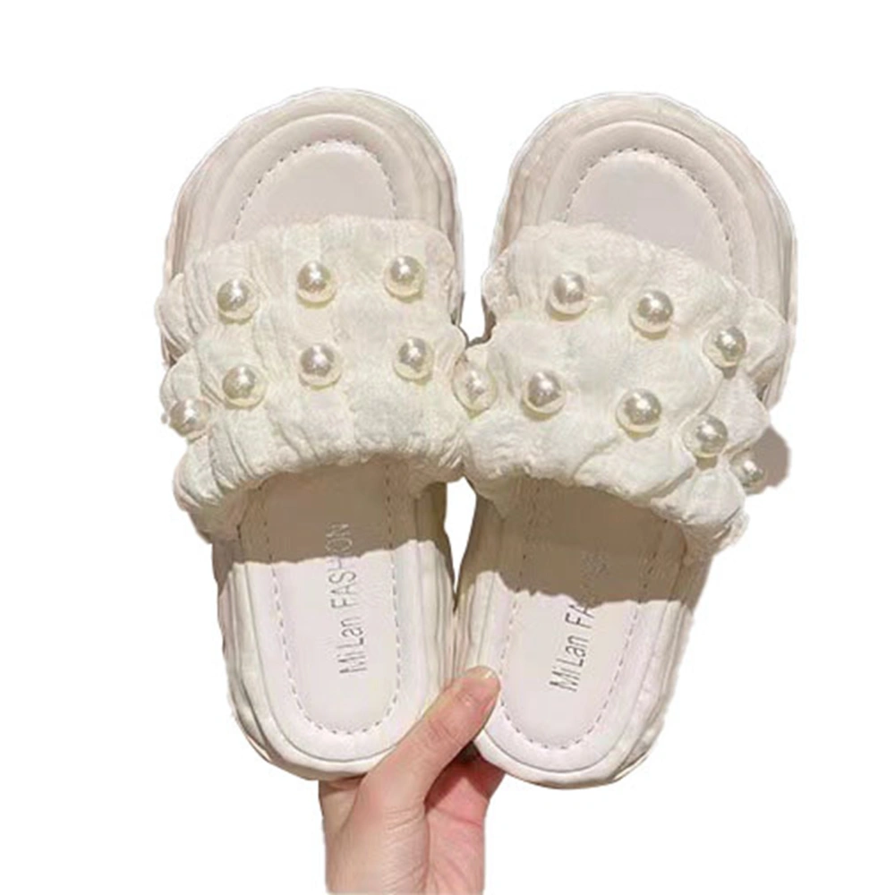 Women Slippers Pearl Style Soft Thick Sole Anti Slip PVC Bright Colors Women Sandals Home Bathroom Outdoor White EU Size 38 to 39